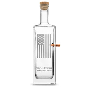 Silver Etch Premium .50 Cal BMG Bullet Bottle, Liberty Whiskey Decanter with Cork Stopper, American Flag, 750mL by Integrity Bottles