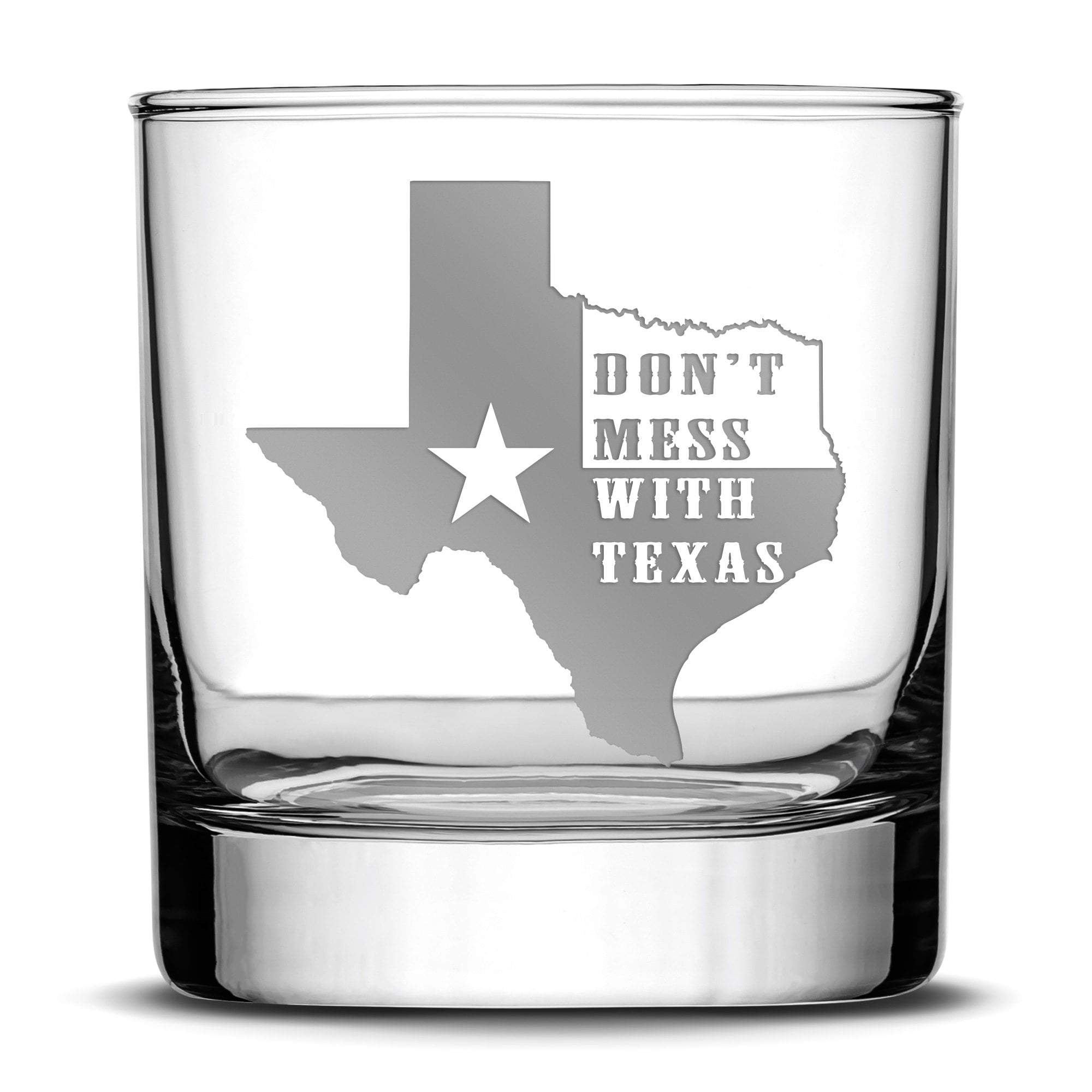 Silver Etch Premium "Don't Mess With Texas" Whiskey Glass - Hand-Etched Liquor Rocks Tumbler - Old Fashioned Unique Gifts for Men, Made in USA - 11oz Integrity Bottles