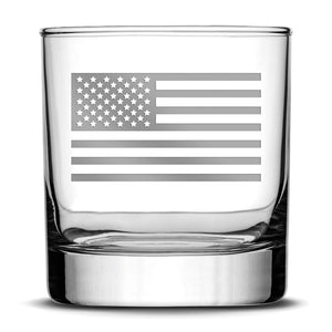 Silver Etch Premium Whiskey Glass, American Flag, 11oz Integrity Bottles