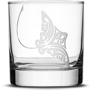 Stingray Choose your Whiskey Glass with Tribal Sea Animals by Integrity Bottles