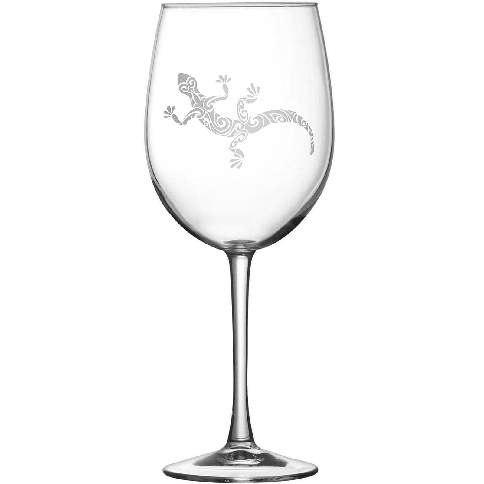 Tulip Wine Glass with Gecko Design, Hand Etched by Integrity Bottles