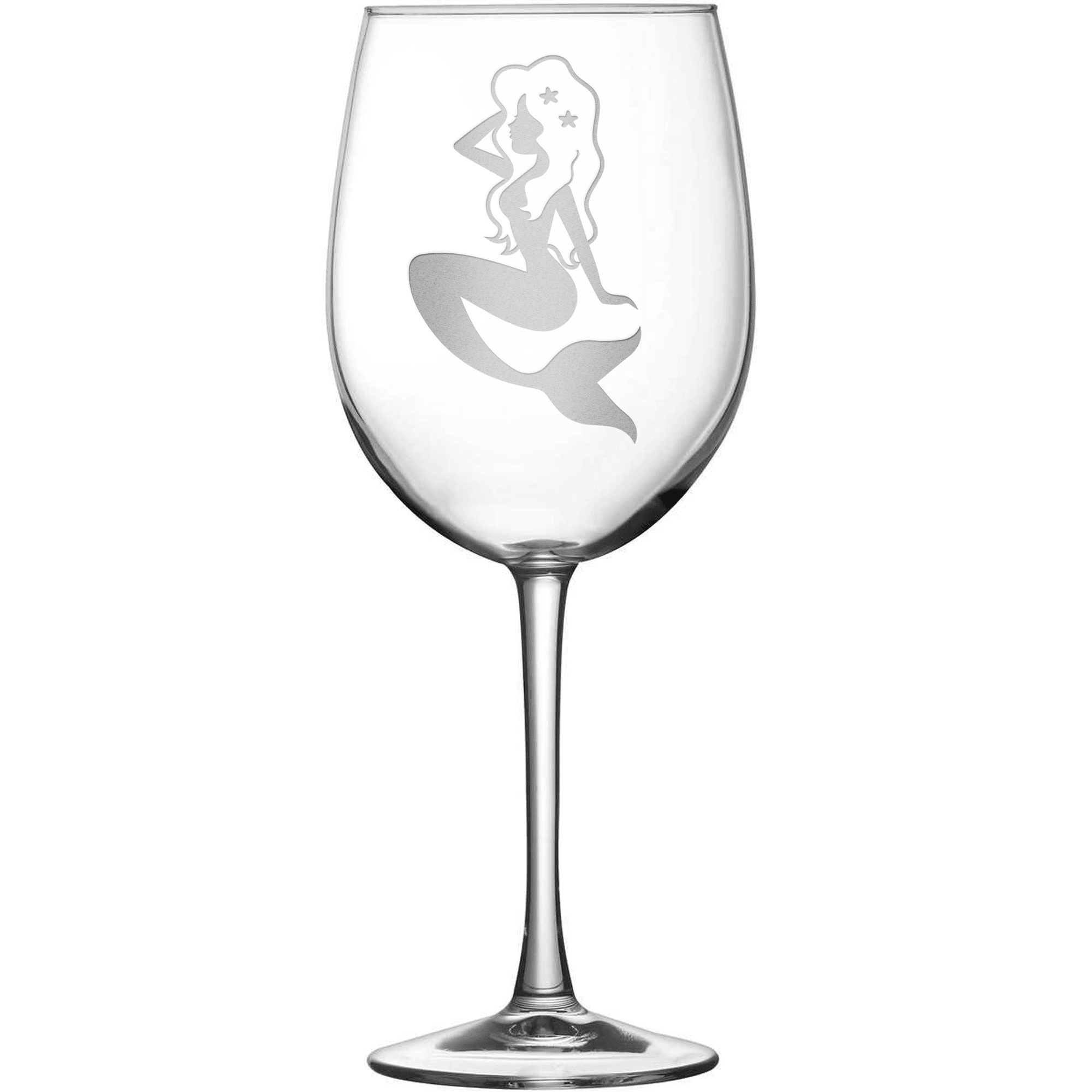 Tulip Wine Glass with Mermaid Design, Hand Etched by Integrity Bottles