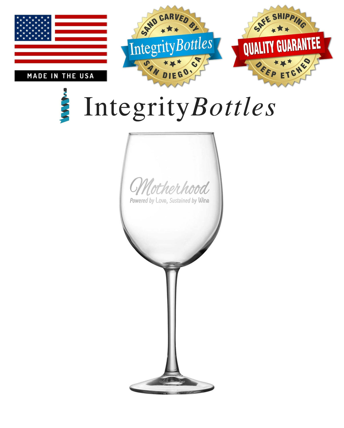 Tulip Wine Glass with Motherhood Quote, Hand Etched by Integrity Bottles