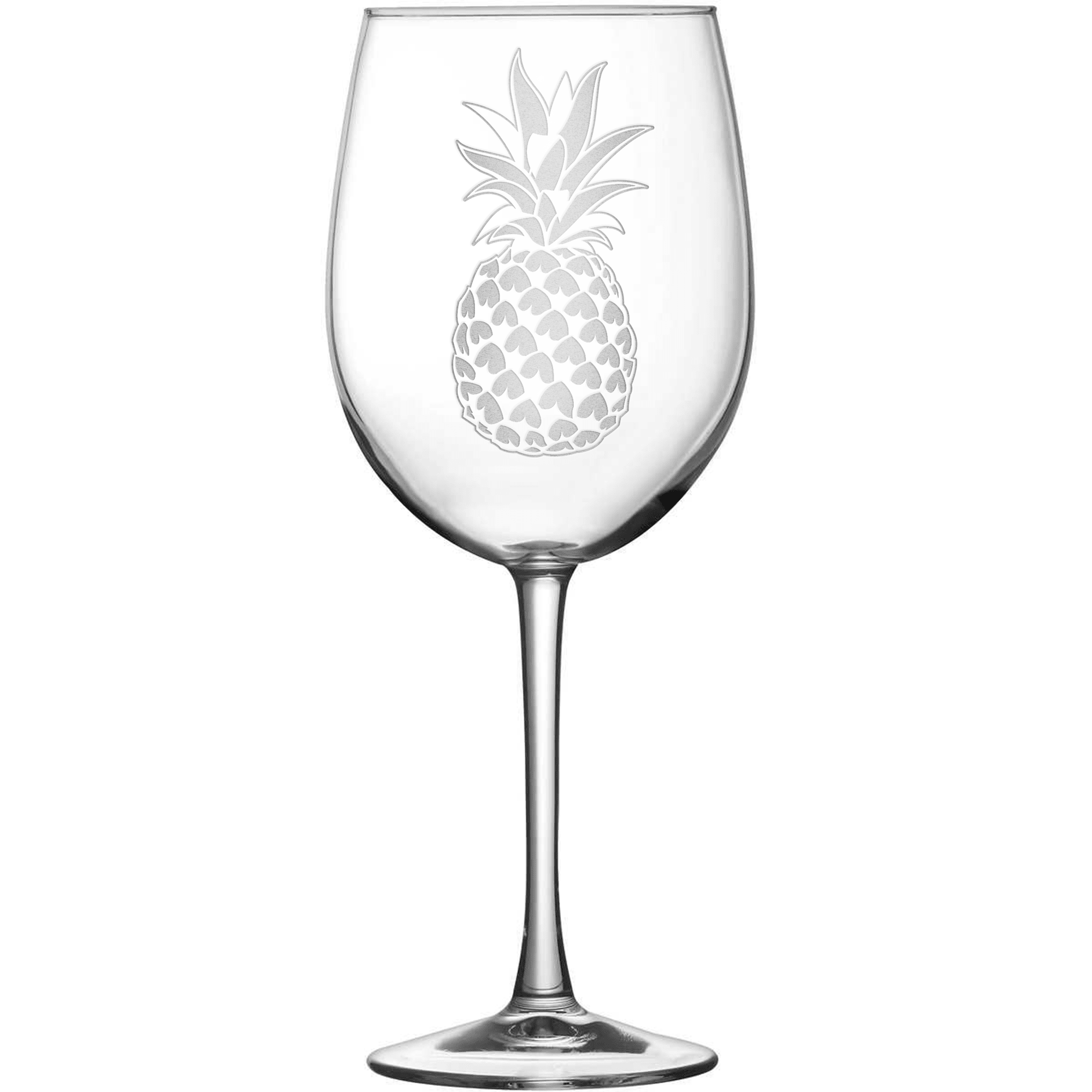 Tulip Wine Glass with Pineapple Design, Hand Etched by Integrity Bottles
