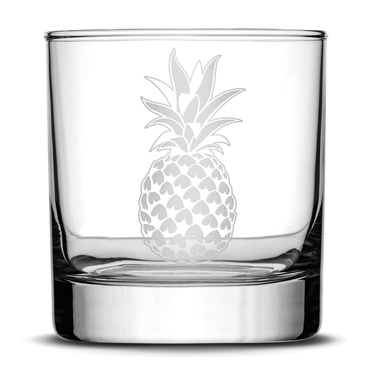 Whiskey Glass with Pineapple Design, Deep Etched by Integrity Bottles